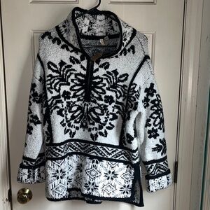 Anthropologie Black and White Patterned Cowl-Neck Sweater